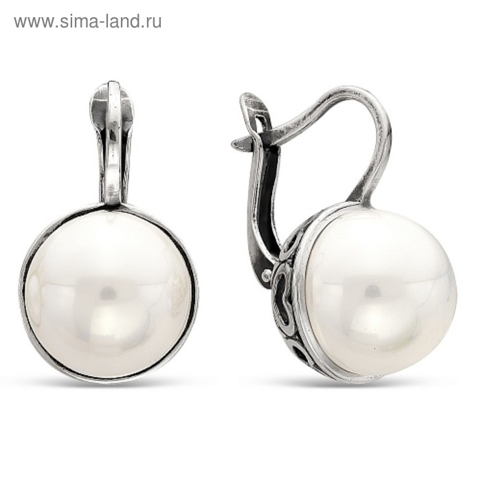 Серьги &laquo;Жемчужная классика&raquo; круг, посеребрение с оксидированием