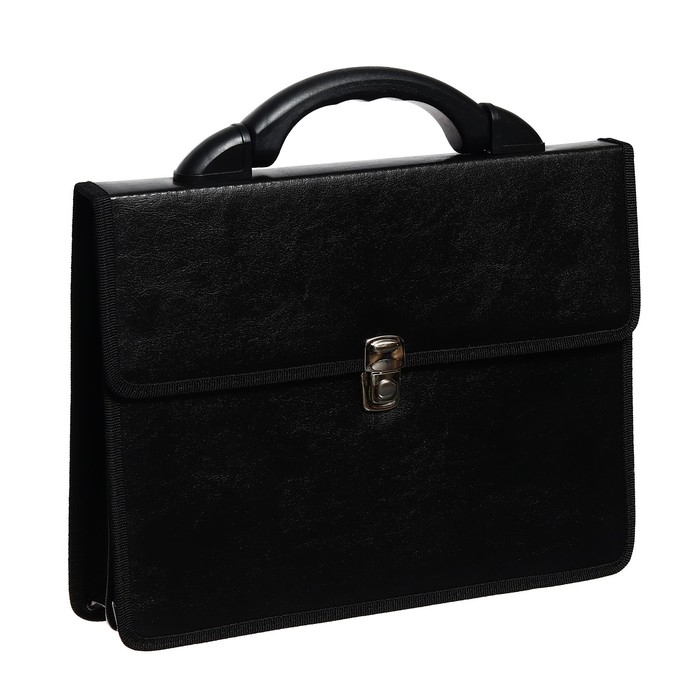 Портфель деловой 350 х 260 х 100 мм, 2 отделения, искусственная кожа, К 6С11, Портфель деловой 350 х 260 х 100 мм, 2 отделения, искусственная кожа, К 6С11, "Волхов", чёрный