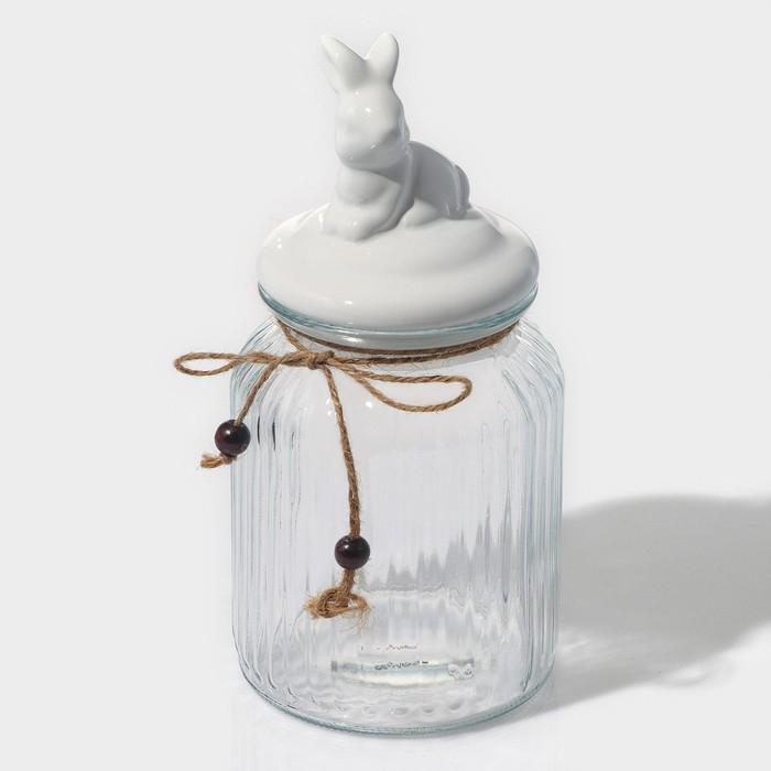 Банка стеклянная для хранения сыпучих продуктов Доляна &laquo;Зайка&raquo;, 950 мл, с керамической крышкой