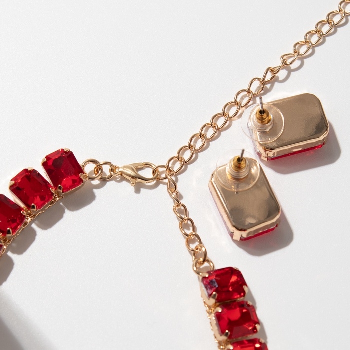 Набор 4 предмета: серьги, колье, браслет, кольцо &laquo;Вечерний&raquo; объём, красный в золоте