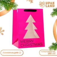 Пакет подарочный новогодний с окном, метализированный, "Ёлка", 32 х 32 х 45 см. Новый год