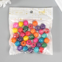 Бусины для творчества дерево "Шарики цветные неон" набор 35  шт d=1,4 см