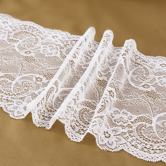 Кружевная эластичная ткань, 180 мм × 2,7 ± 0,5 м, цвет белый Кружевная эластичная ткань, 180 мм × 2,7 ± 0,5 м, цвет белый