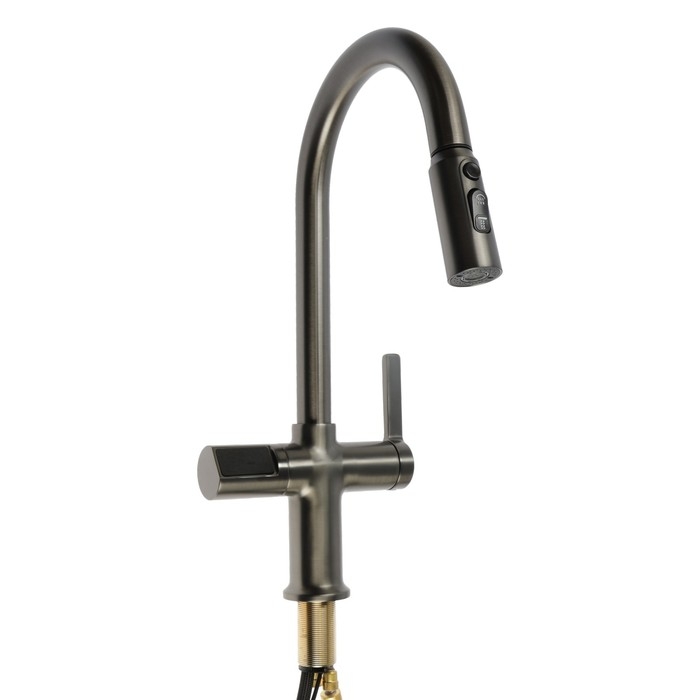 Смеситель для кухни ZEIN Z3783, экран температуры, вытяжной излив, высота 23 см, 3 режима