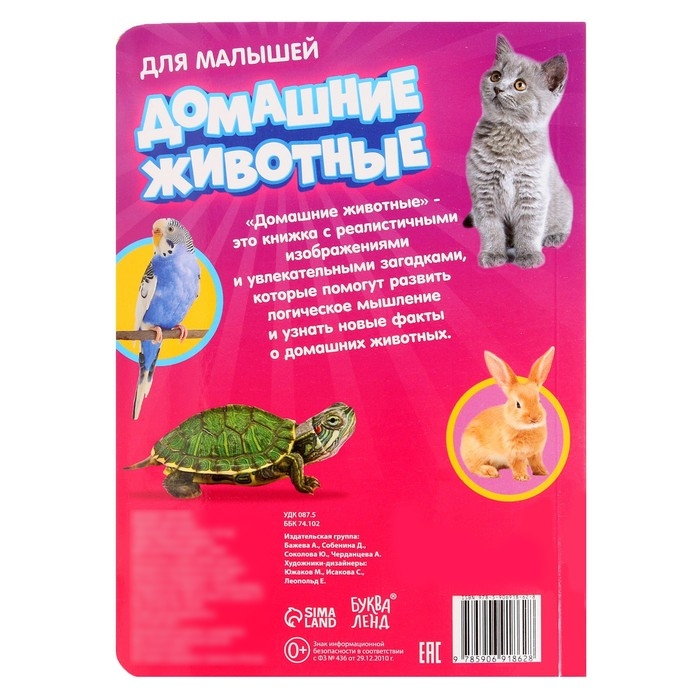 Книжка картонная &laquo;Домашние животные&raquo; 10 стр., МИКС