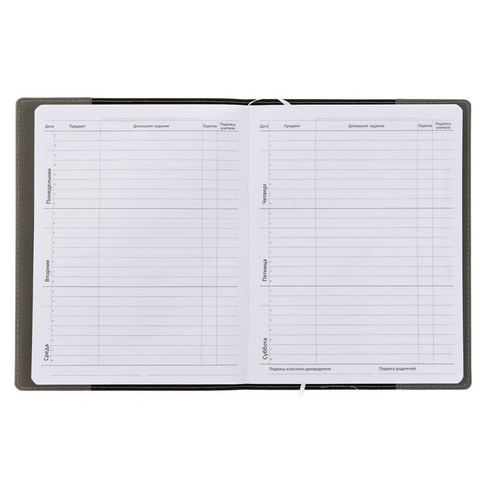 Дневник универсальный для 1-11 класса Grey, мягкая обложка, искусственная кожа, термо тиснение, ляссе, 80 г/м2