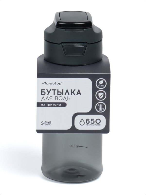 Бутылка для воды Onlytop, 650 мл, цвет черный