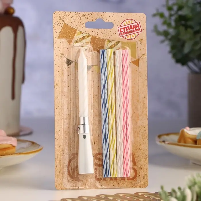 Свечи для торта, коктейльные 8 шт., 1 музыкальная
