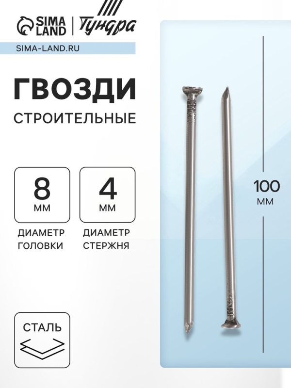 Гвозди ТУНДРА, строительные, ГОСТ 4028-63, без покрытия, 4&times;100 мм, 5 кг