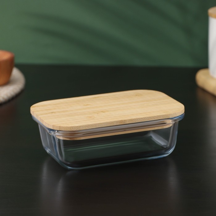 Контейнер для еды из жаропрочного стекла с бамбуковой крышкой BellaTenero &laquo;Эко&raquo;, 370 мл