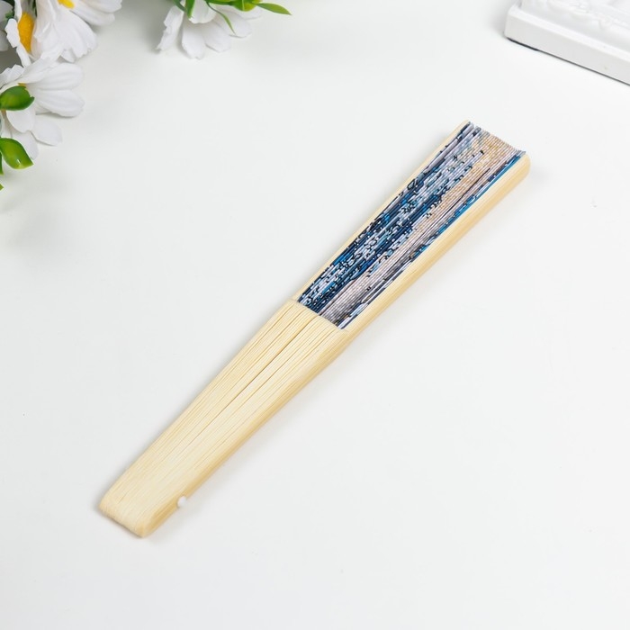 Веер бамбук, бумага h=21 см "Большая волна в Канагаве"