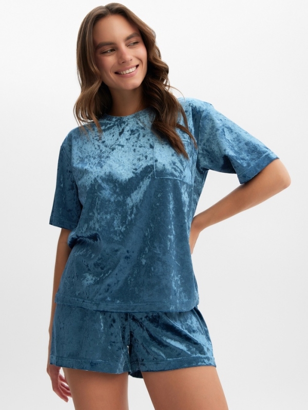 Комплект женский (футболка и шорты) KAFTAN Velvet р. 44-46, синий