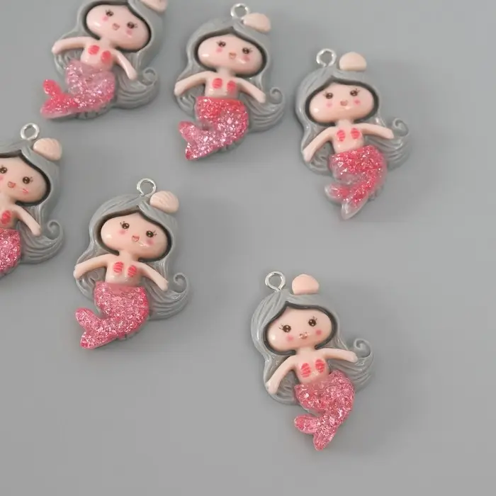 Подвеска для творчества пластик "Русалочка с серыми волосами" 3,4х2,1х0,6 см