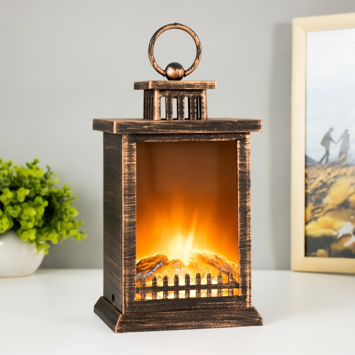 Ночник "Камин" LED от батареек 3хАА USB черный с медной патиной 12х14,5х26,5 см