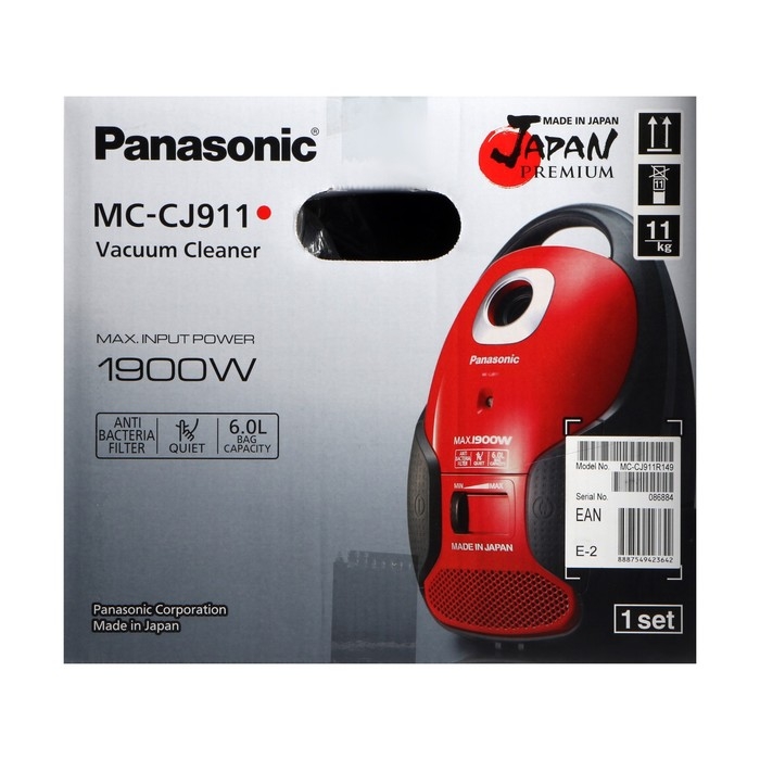 Пылесос PANASONIC MC-CJ911R, мешок, 1900 Вт, 6 л, красный Пылесос PANASONIC MC-CJ911R, мешок, 1900 Вт, 6 л, красный