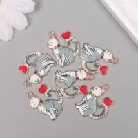 Декор для творчества металл, эмаль "Серый кот с сердечком" 2,5х1,8 см
