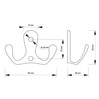 Крючок мебельный ТУНДРА TKd=004, двухрожковый, медь, 200 шт.