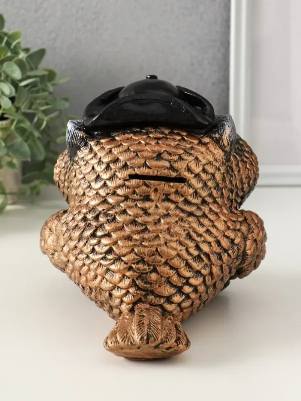 Копилка "Сова в треуголке" 18х17 см, бронза с серебром