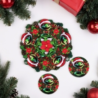 Новый год. Набор "Веселая змейка", подставка под горячее и 2 подстаканника, D-20,5 см