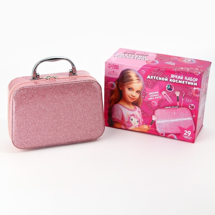 Набор детской косметики в чемодане &laquo;Самой красивой&raquo;, тени, резинки для волос, блески для губ, глиттер, лаки для ногтей, наклейки, пилочка, расчёска, кисти, косметичка