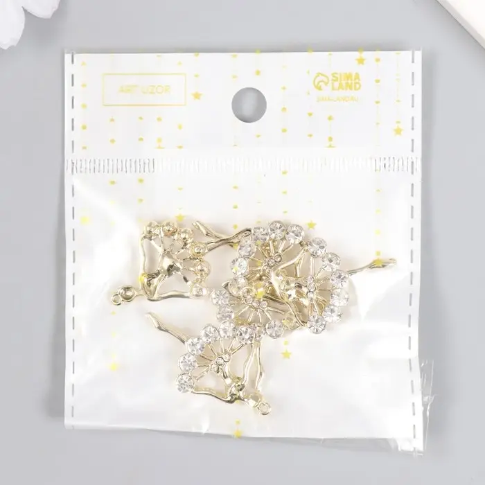 Декор для творчества металл, стразы "Балерина" золото 3,4х2,2 см