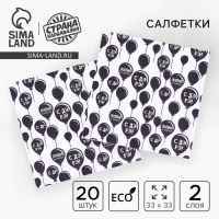 Салфетки бумажные &laquo;С днём рождения&raquo;, двухслойные, воздушные шары, 33х33 см, набор 20 шт.