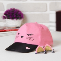 Кепка детская для девочки &laquo;Кошечка&raquo;, с заколочками, р-р. 52-54 см, 5-7 лет