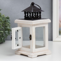 Подсвечник дерево на 1 свечу "Фонарь с дверцей" белый состаренный 22х11,2х11,2 см