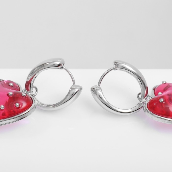 Серьги ассорти &laquo;Сердце&raquo; клубника, цвет розовый в серебре