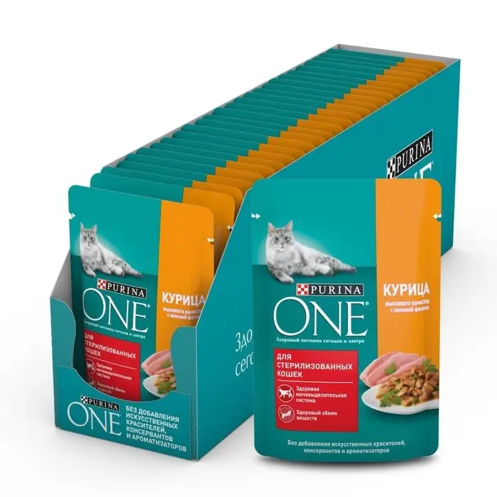 Влажный корм Purinа One для стерилизованных кошек, курица/фасоль, 75 г