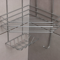 Полка угловая с мыльницей и вешалкой 2-х ярусная, 25,5&times;42,5 см, цвет хром