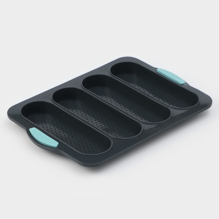 Форма для выпечки с перфорацией &laquo;Хлеб&raquo;, силикон, 34,5&times;23,5&times;2,5 см, 4 ячейки (20&times;6,2&times;2,4 см), цвет серый