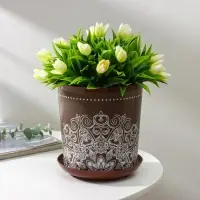 Горшок для цветов с поддоном Доляна &laquo;Кракле&raquo;, 1,6 л, d=14 см, h=15,5 см, цвет коричневый