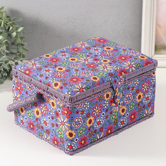 Шкатулка для рукоделия Шкатулка для рукоделия "Нарисованные цветы на синем" 19х26х14,5 см