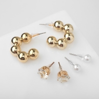 Серьги набор 3 пары &laquo;Топ&raquo; бьюти, цвет белый в золоте