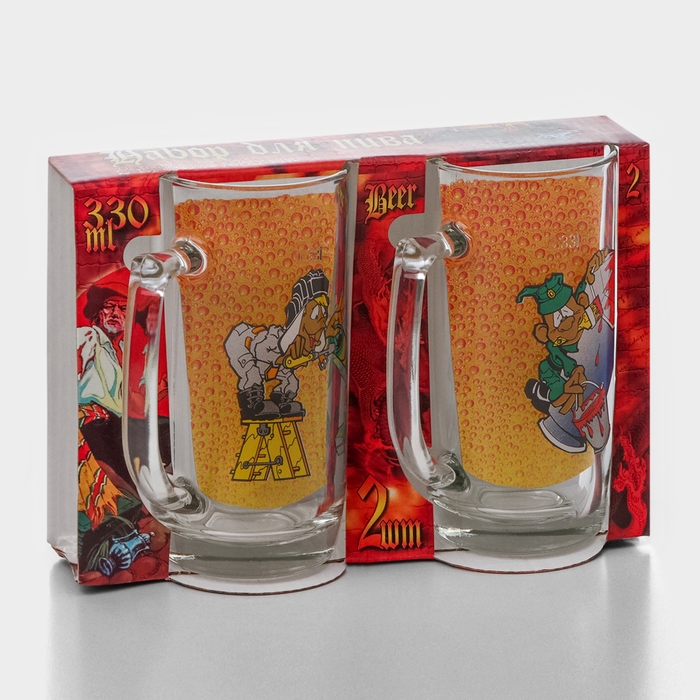 Набор пивных кружек &laquo;Приколисты&raquo;, 330 мл, в подарочной упаковке, 2 шт, рисунок МИКС