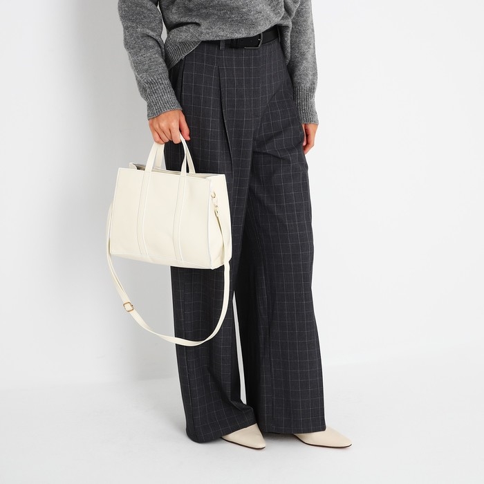 Сумка женская тоут на молнии, цвет молочный Сумка женская тоут на молнии, цвет молочный