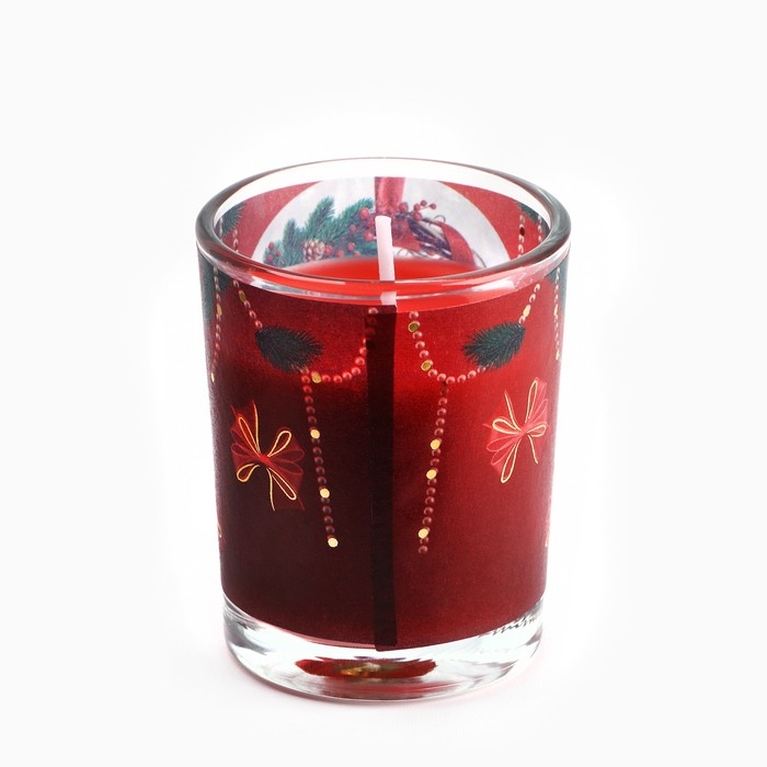 Новогодняя свеча с калькой &laquo;Новый год: Добро пожаловать&raquo;, аромат вишня,5х6х5 см