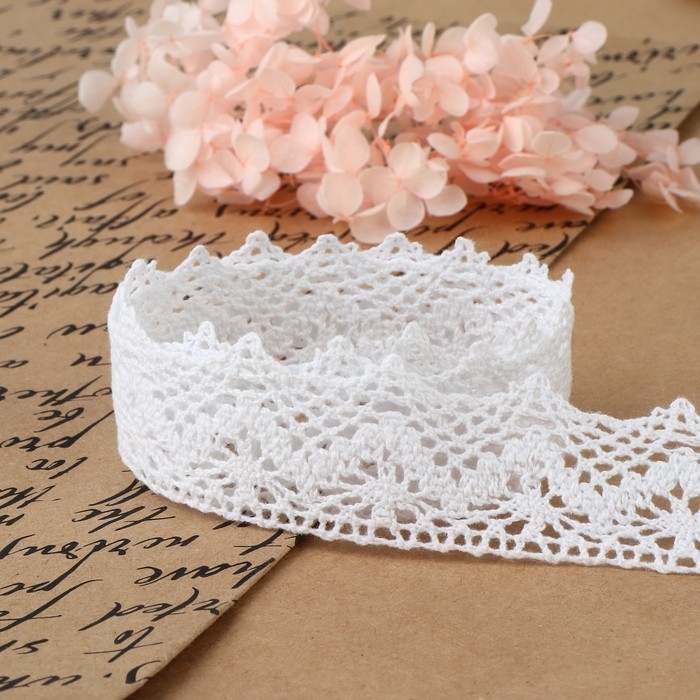 Кружево вязаное, 32 мм &times; 10 &plusmn; 1 м, цвет белый