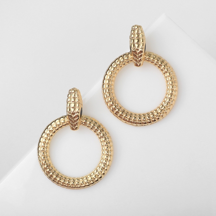 Новый год! Символ года 2025! Серьги со стразами &laquo;Змея&raquo; кольцо соблазна, цвет белый в золоте