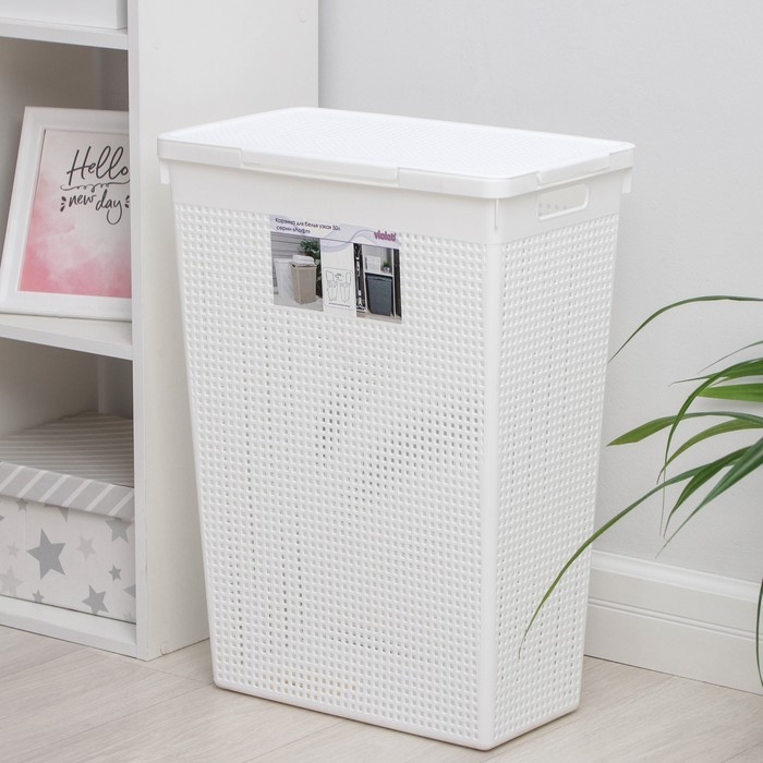 Корзина бельевая с крышкой &laquo;Лофт&raquo;, 50 л, белая