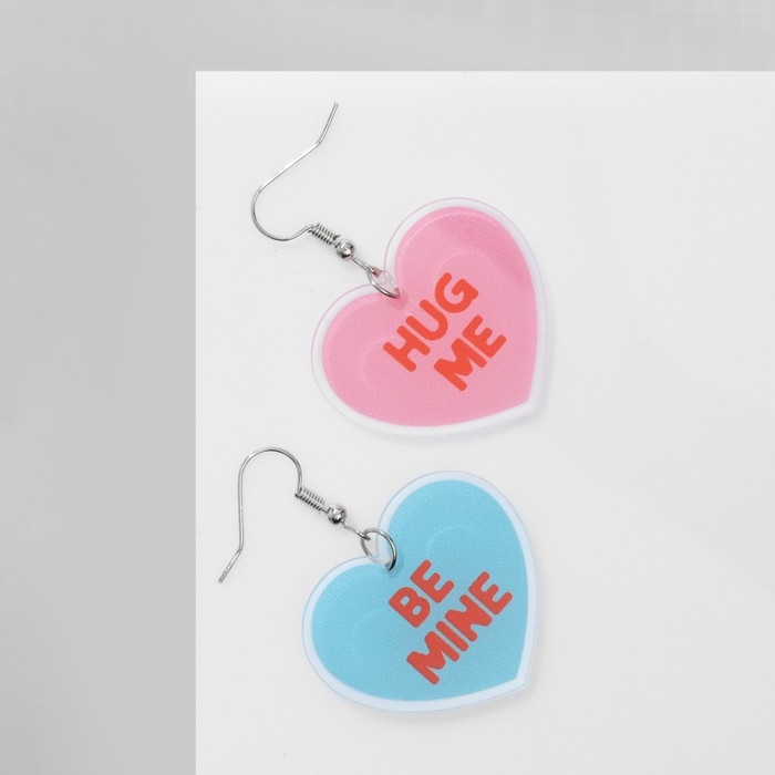 Серьги акрил &laquo;Сердце&raquo; обнимашки, цвет розово-голубой