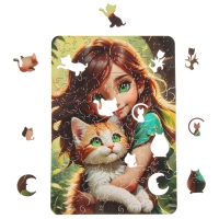 Пазл &laquo;Девочка с котёнком&raquo; 20х29, 101 деталь