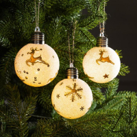 Набор ёлочных шаров &laquo;Золотистые узоры&raquo; 3 шт., батарейки, 1 LED, свечение тёплое белое