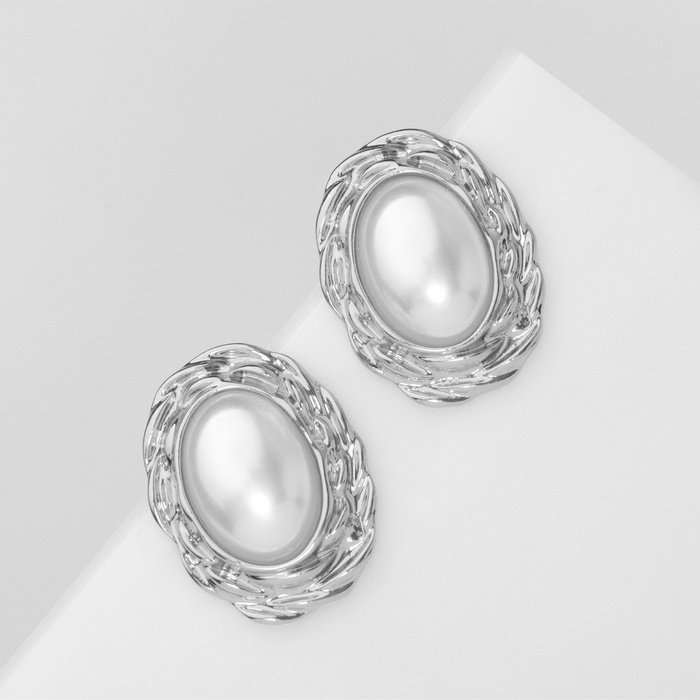 Серьги с жемчугом &laquo;Абстракция&raquo; зеркало, цвет серебро