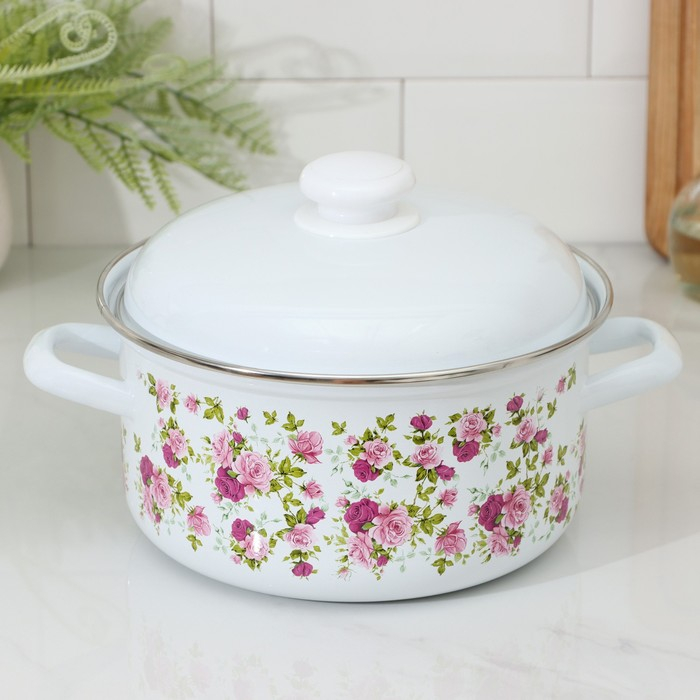 Кастрюля эмалированная цилиндрическая &laquo;Уральский сувенир&raquo;, 3 л, индукция, цвет белый, деколь МИКС