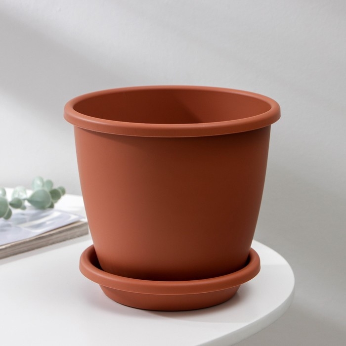 Горшок для цветов с поддоном &laquo;Афина&raquo;, 2,2 л, пластиковый, цвет коричневый
