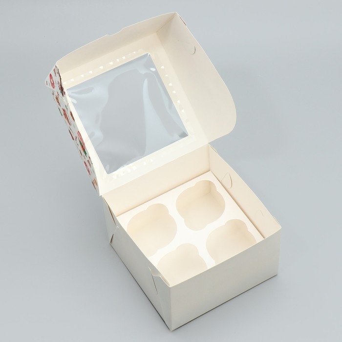 Коробка складная на 4 капкейка с окном &laquo;С Новым годом!&raquo;, сладости, 16 х 16 х 10 см, Новый год