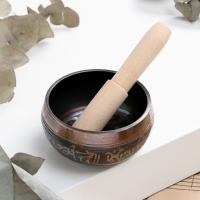 Музыкальный инструмент поющая чаша Music Life, черная с узорами, 8 см Музыкальный инструмент поющая чаша Music Life, черная с узорами, 8 см