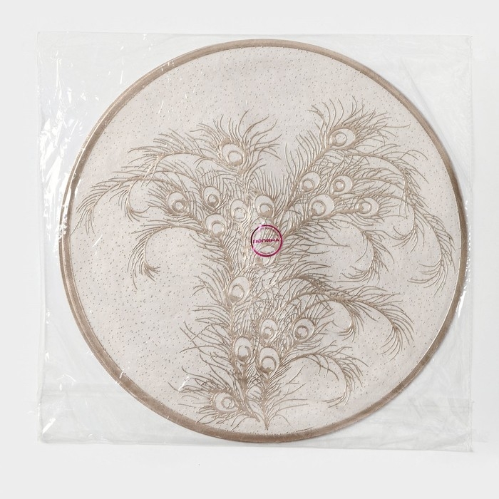 Салфетки сервировочные на стол Доляна &laquo;Павлин&raquo;, 2 шт, d=38 см, цвет бежевый